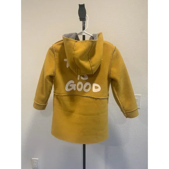 (D-117)Girls Mustard Yellow Hooded Coat Size 7 Zip Front Pockets Cute Patch Jack - Picture 3 of 7